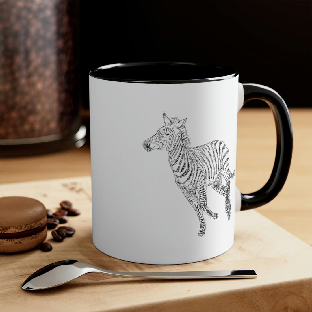 Two-tone Accent Ceramic Mug 11oz Galloping Zebra Line Art Drawing Print