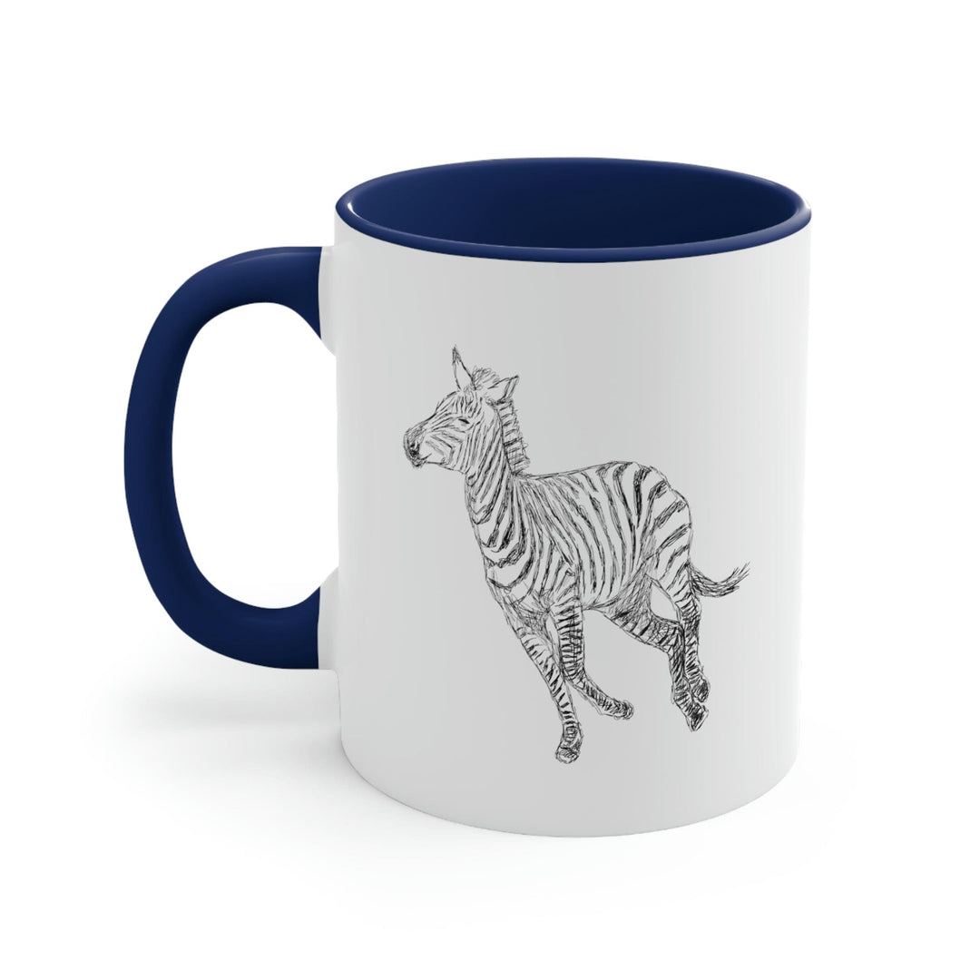 Two-tone Accent Ceramic Mug 11oz Galloping Zebra Line Art Drawing Print