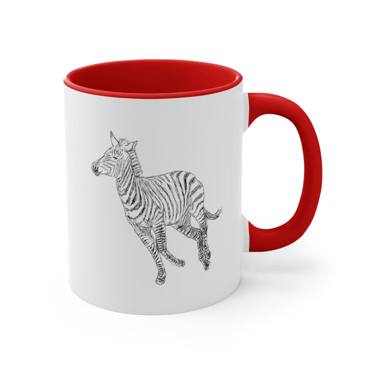 Two-tone Accent Ceramic Mug 11oz Galloping Zebra Line Art Drawing Print