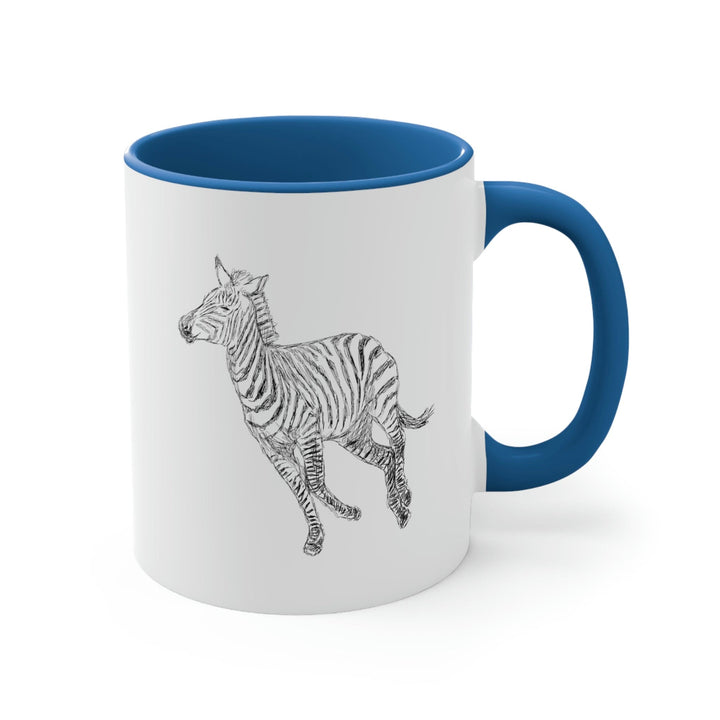 Two-tone Accent Ceramic Mug 11oz Galloping Zebra Line Art Drawing Print