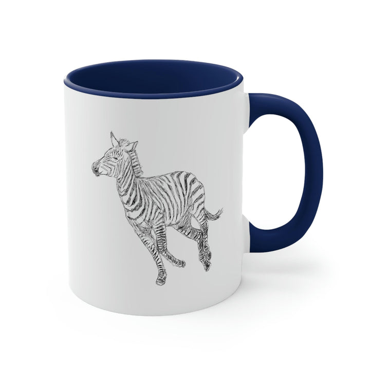 Two-tone Accent Ceramic Mug 11oz Galloping Zebra Line Art Drawing Print