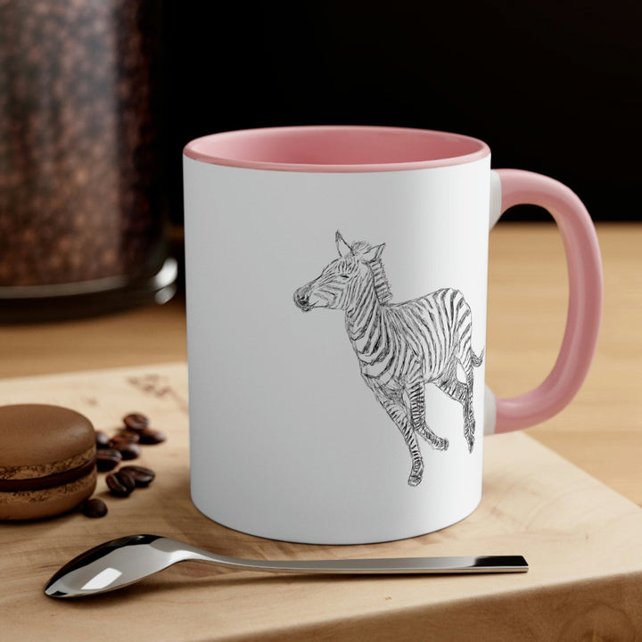 Two-tone Accent Ceramic Mug 11oz Galloping Zebra Line Art Drawing Print