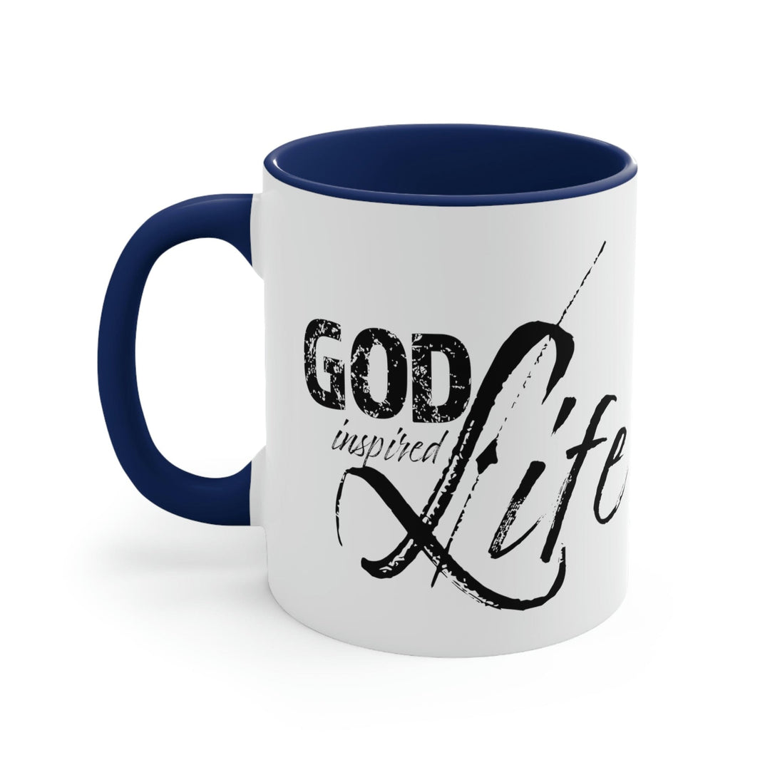 Two-tone Accent Ceramic Mug 11oz - God Inspired Life Inspirational Quote Bible