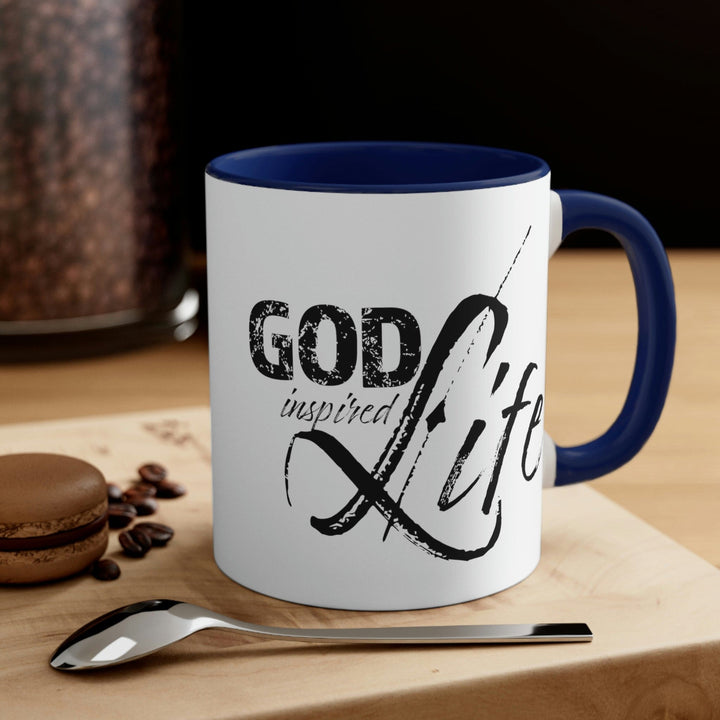 Two-tone Accent Ceramic Mug 11oz - God Inspired Life Inspirational Quote Bible