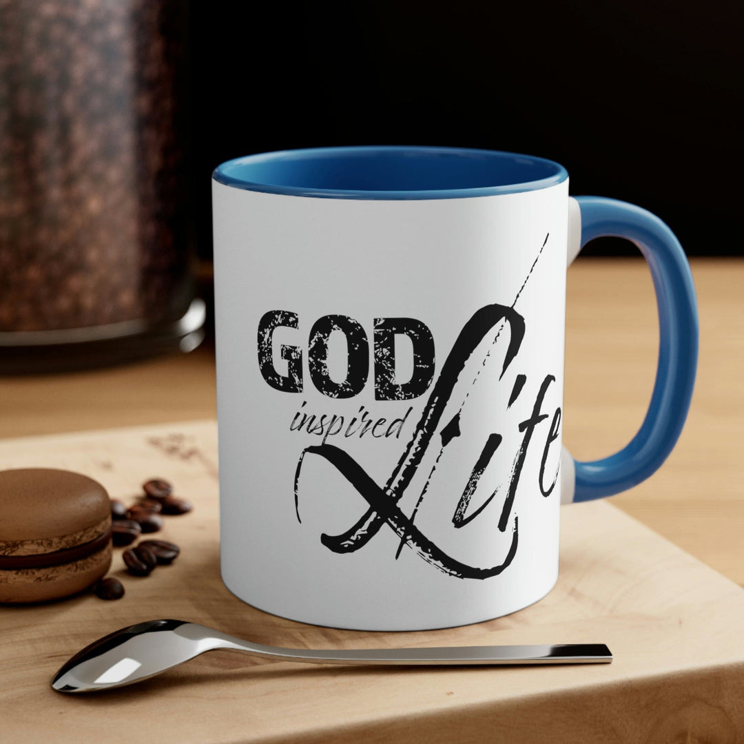 Two-tone Accent Ceramic Mug 11oz - God Inspired Life Inspirational Quote Bible