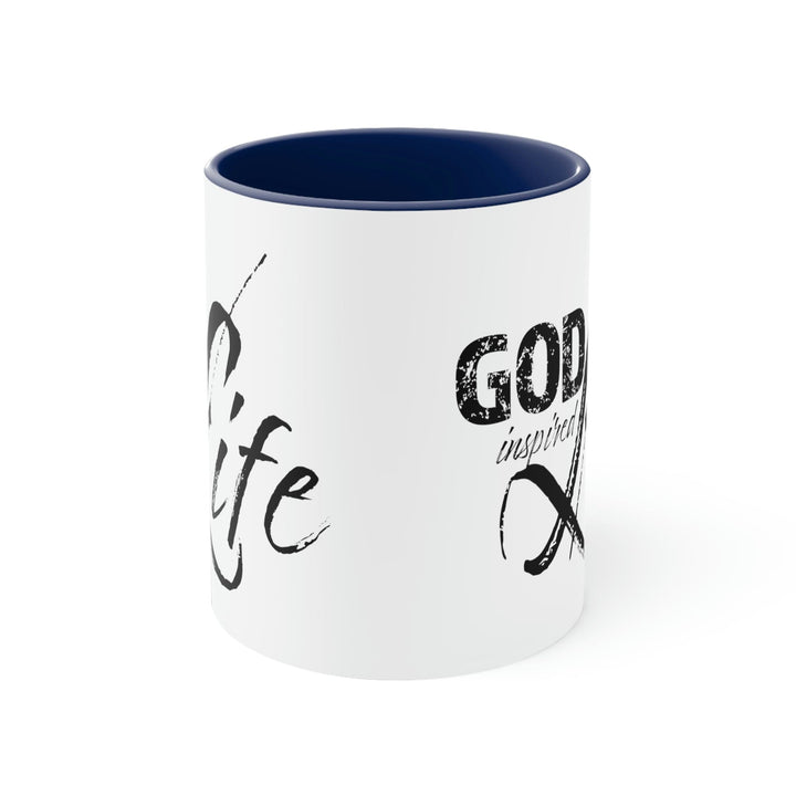 Two-tone Accent Ceramic Mug 11oz - God Inspired Life Inspirational Quote Bible