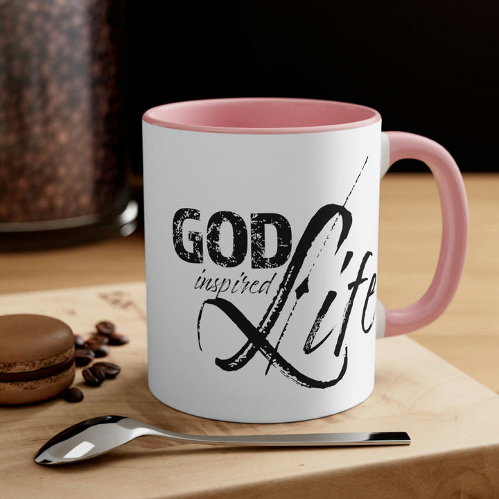 Two-tone Accent Ceramic Mug 11oz - God Inspired Life Inspirational Quote Bible