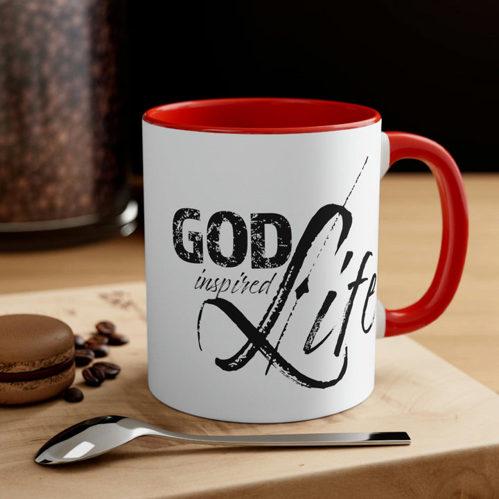 Two-tone Accent Ceramic Mug 11oz - God Inspired Life Inspirational Quote Bible