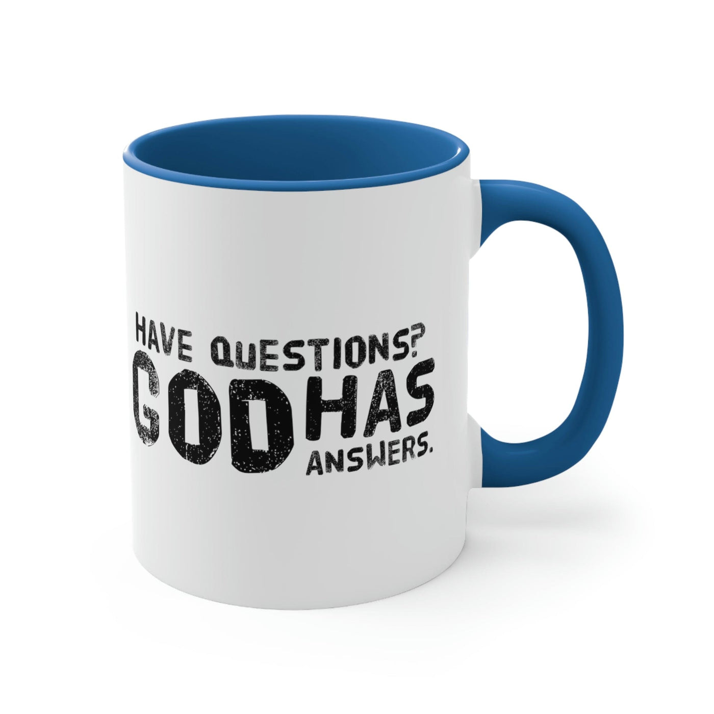 Two-tone Accent Ceramic Mug 11oz Have Questions God Has Answers Print - Black