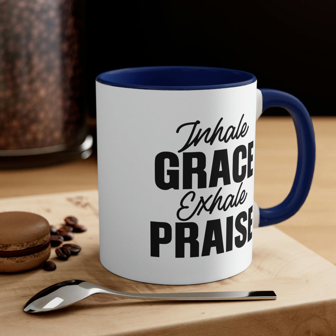 Two-tone Accent Ceramic Mug 11oz Inhale Grace Exhale Praise - Christian