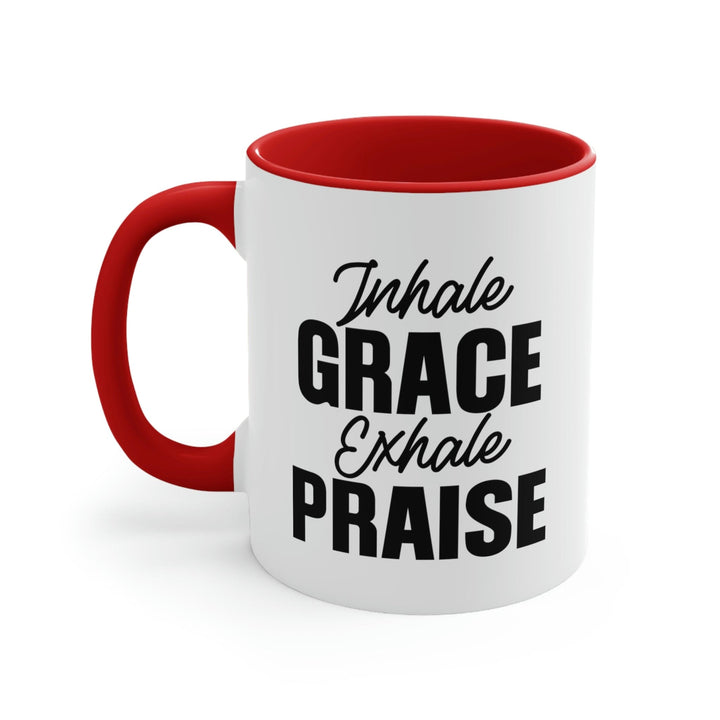 Two-tone Accent Ceramic Mug 11oz Inhale Grace Exhale Praise - Christian