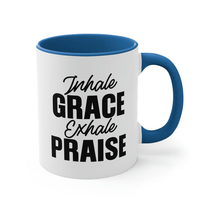 Two-tone Accent Ceramic Mug 11oz Inhale Grace Exhale Praise - Christian