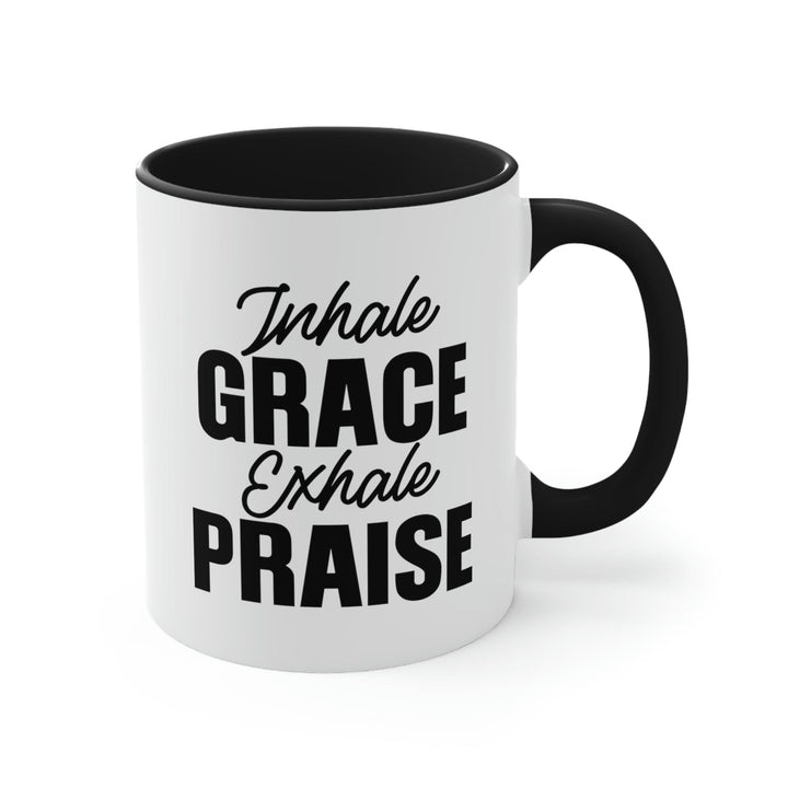 Two-tone Accent Ceramic Mug 11oz Inhale Grace Exhale Praise - Christian