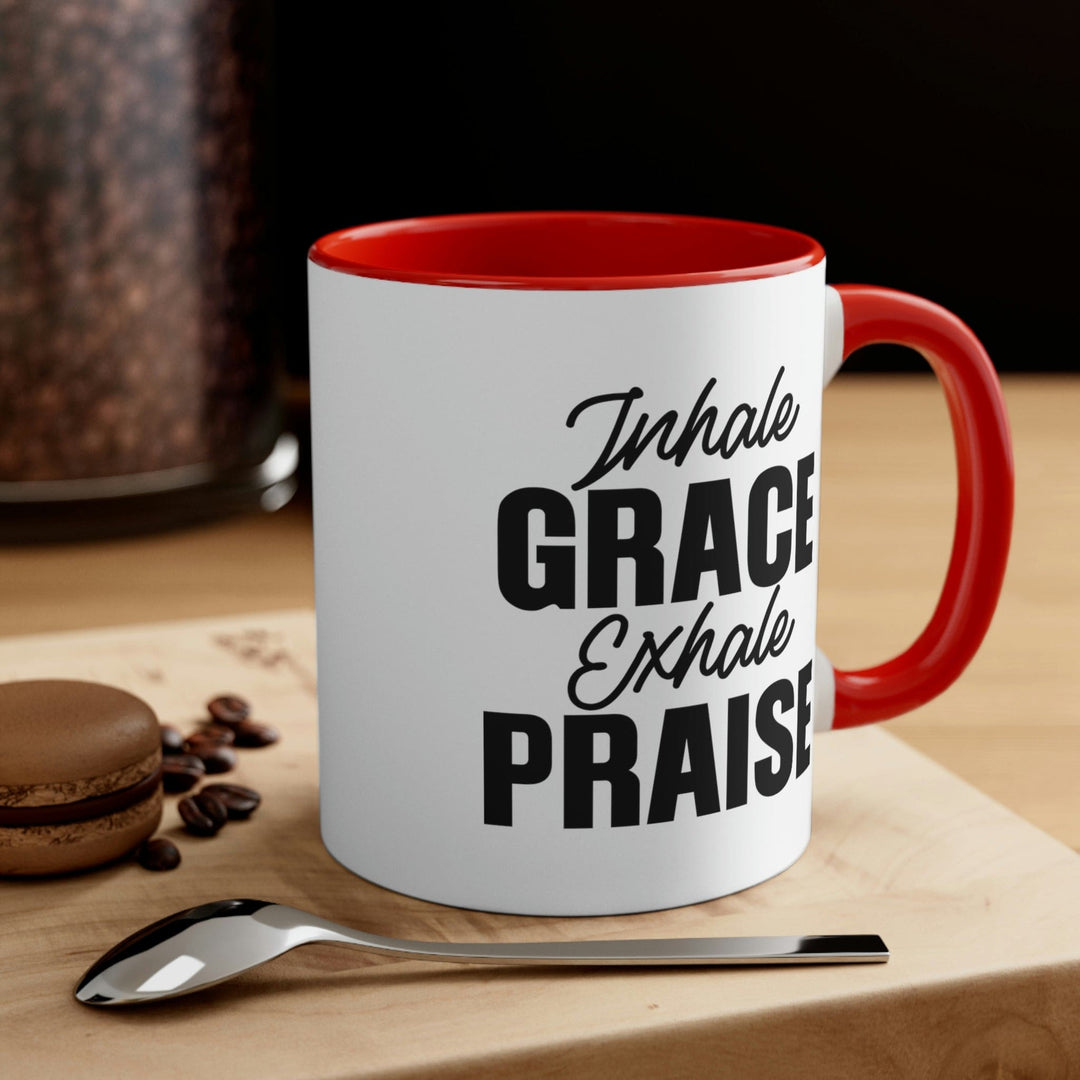 Two-tone Accent Ceramic Mug 11oz Inhale Grace Exhale Praise - Christian