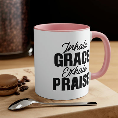 Two-tone Accent Ceramic Mug 11oz Inhale Grace Exhale Praise - Christian