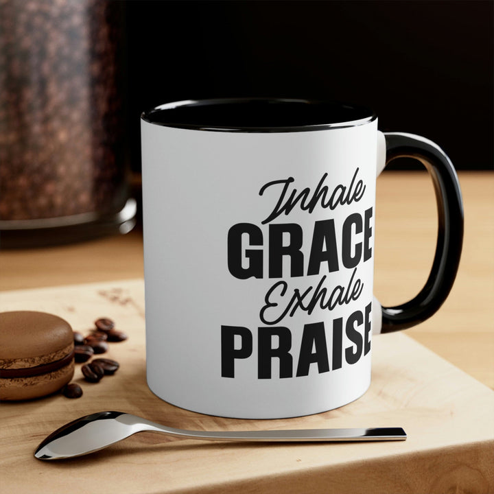 Two-tone Accent Ceramic Mug 11oz Inhale Grace Exhale Praise - Christian