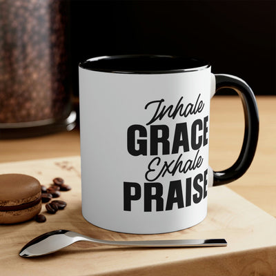 Two-tone Accent Ceramic Mug 11oz Inhale Grace Exhale Praise - Christian