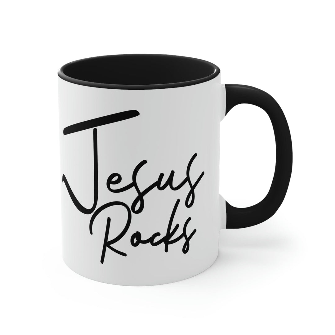 Two-tone Accent Ceramic Mug 11oz Jesus Rocks Illustration - Decorative