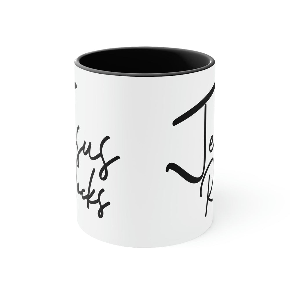 Two-tone Accent Ceramic Mug 11oz Jesus Rocks Illustration - Decorative