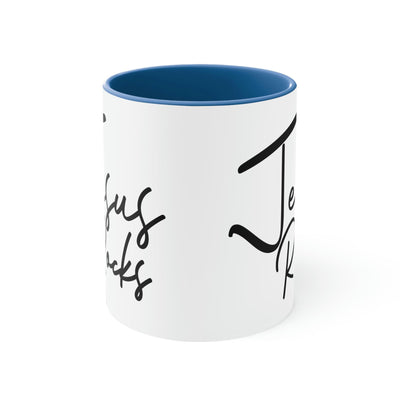 Two-tone Accent Ceramic Mug 11oz Jesus Rocks Illustration - Decorative