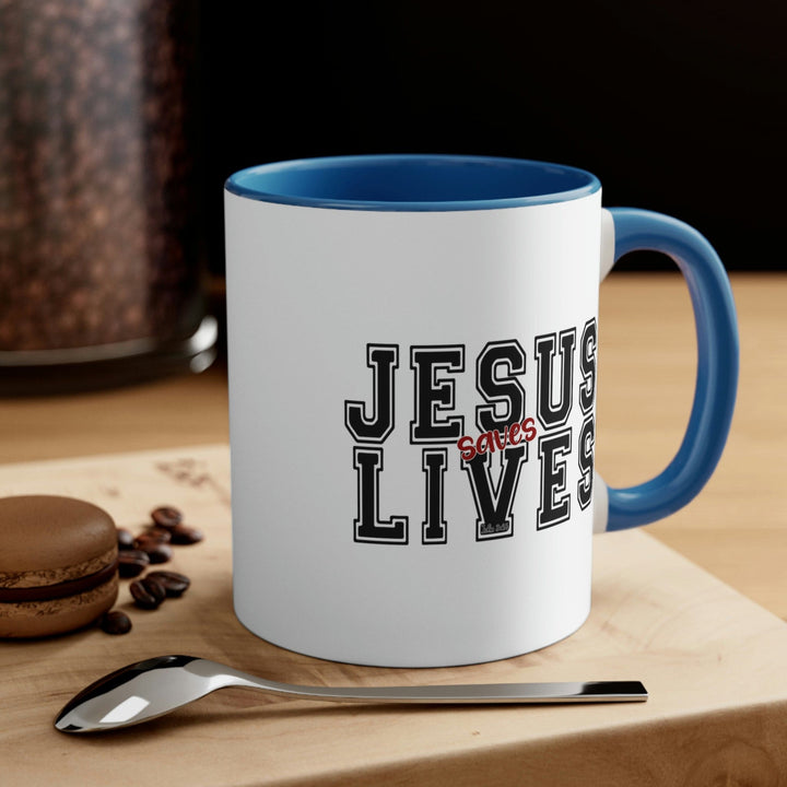 Two-tone Accent Ceramic Mug 11oz Jesus Saves Lives Christian Inspiration