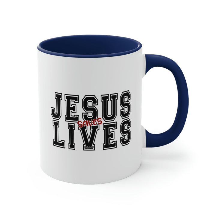 Two-tone Accent Ceramic Mug 11oz Jesus Saves Lives Christian Inspiration