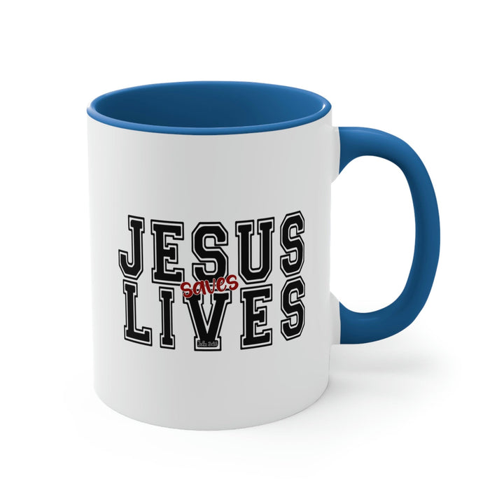 Two-tone Accent Ceramic Mug 11oz Jesus Saves Lives Christian Inspiration