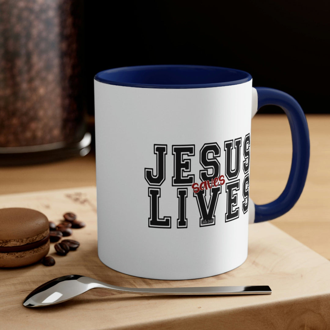 Two-tone Accent Ceramic Mug 11oz Jesus Saves Lives Christian Inspiration