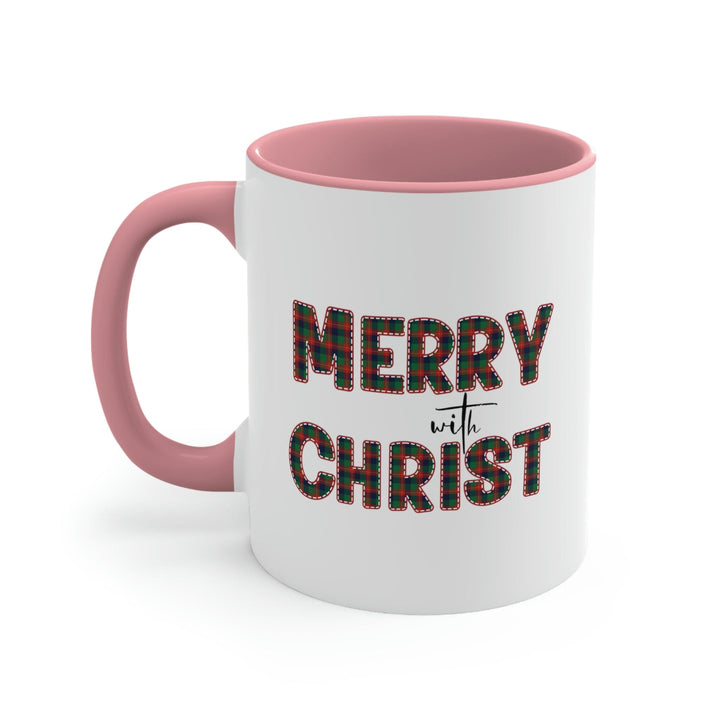 Two-tone Accent Ceramic Mug 11oz Merry with Christ Red and Green Plaid