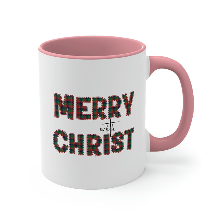 Two-tone Accent Ceramic Mug 11oz Merry with Christ Red and Green Plaid