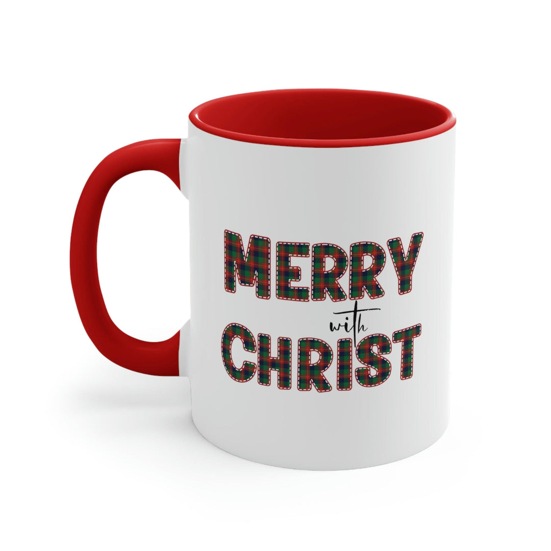 Two-tone Accent Ceramic Mug 11oz Merry with Christ Red and Green Plaid