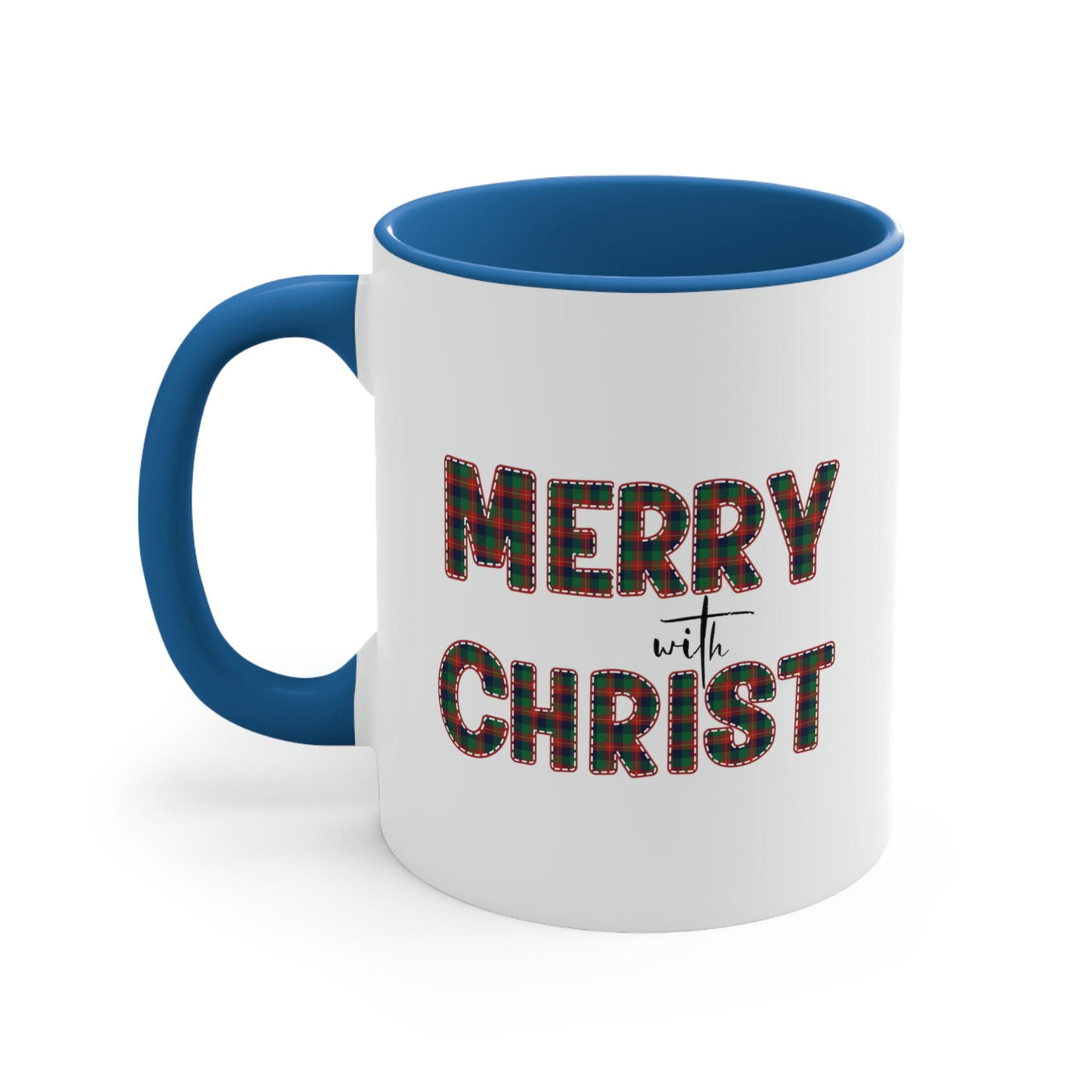 Two-tone Accent Ceramic Mug 11oz Merry With Christ Red And Green Plaid