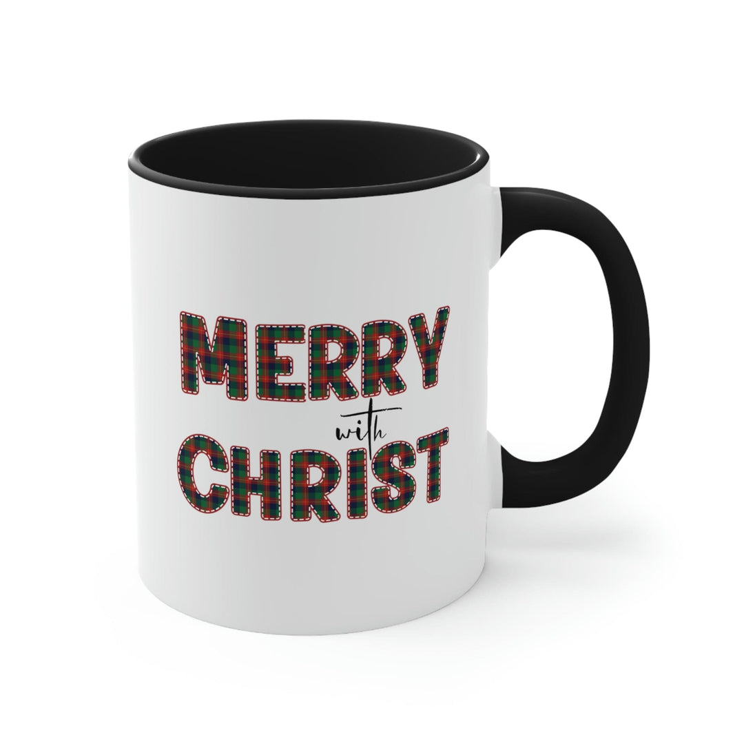 Two-tone Accent Ceramic Mug 11oz Merry with Christ Red and Green Plaid