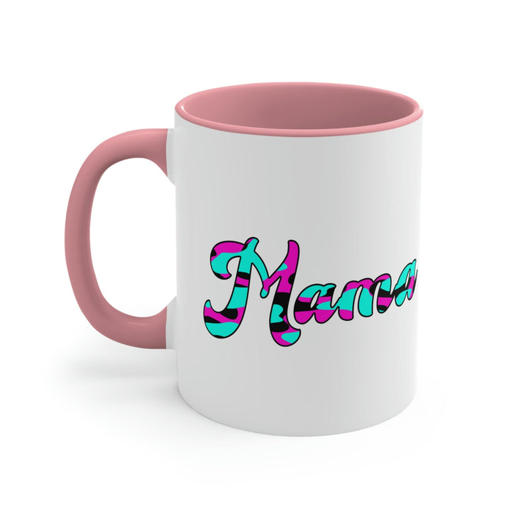 Two-tone Accent Ceramic Mug 11oz Pink White Blue Abstract Mama Illustration