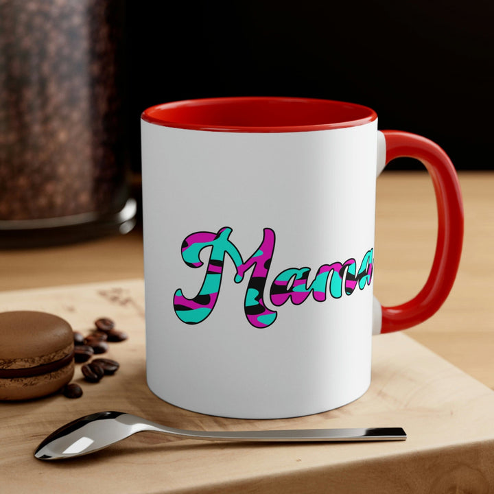 Two-tone Accent Ceramic Mug 11oz Pink White Blue Abstract Mama Illustration