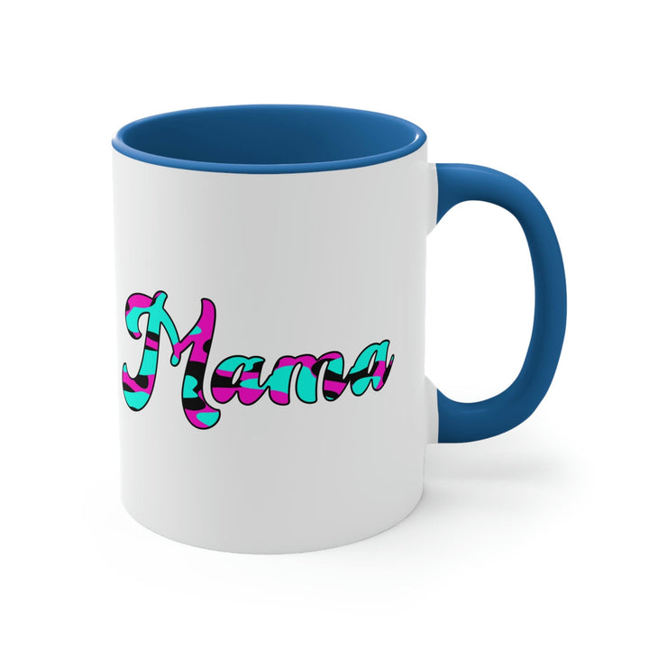 Two-tone Accent Ceramic Mug 11oz Pink White Blue Abstract Mama Illustration