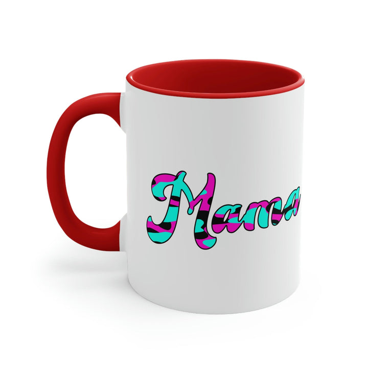 Two-tone Accent Ceramic Mug 11oz Pink White Blue Abstract Mama Illustration