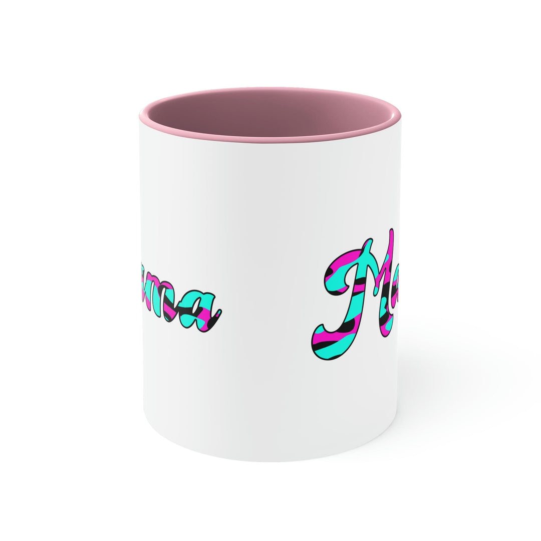 Two-tone Accent Ceramic Mug 11oz Pink White Blue Abstract Mama Illustration