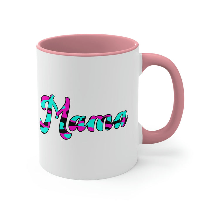 Two-tone Accent Ceramic Mug 11oz Pink White Blue Abstract Mama Illustration