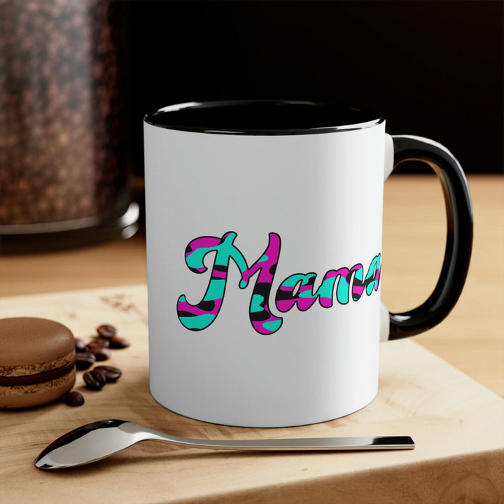 Two-tone Accent Ceramic Mug 11oz Pink White Blue Abstract Mama Illustration