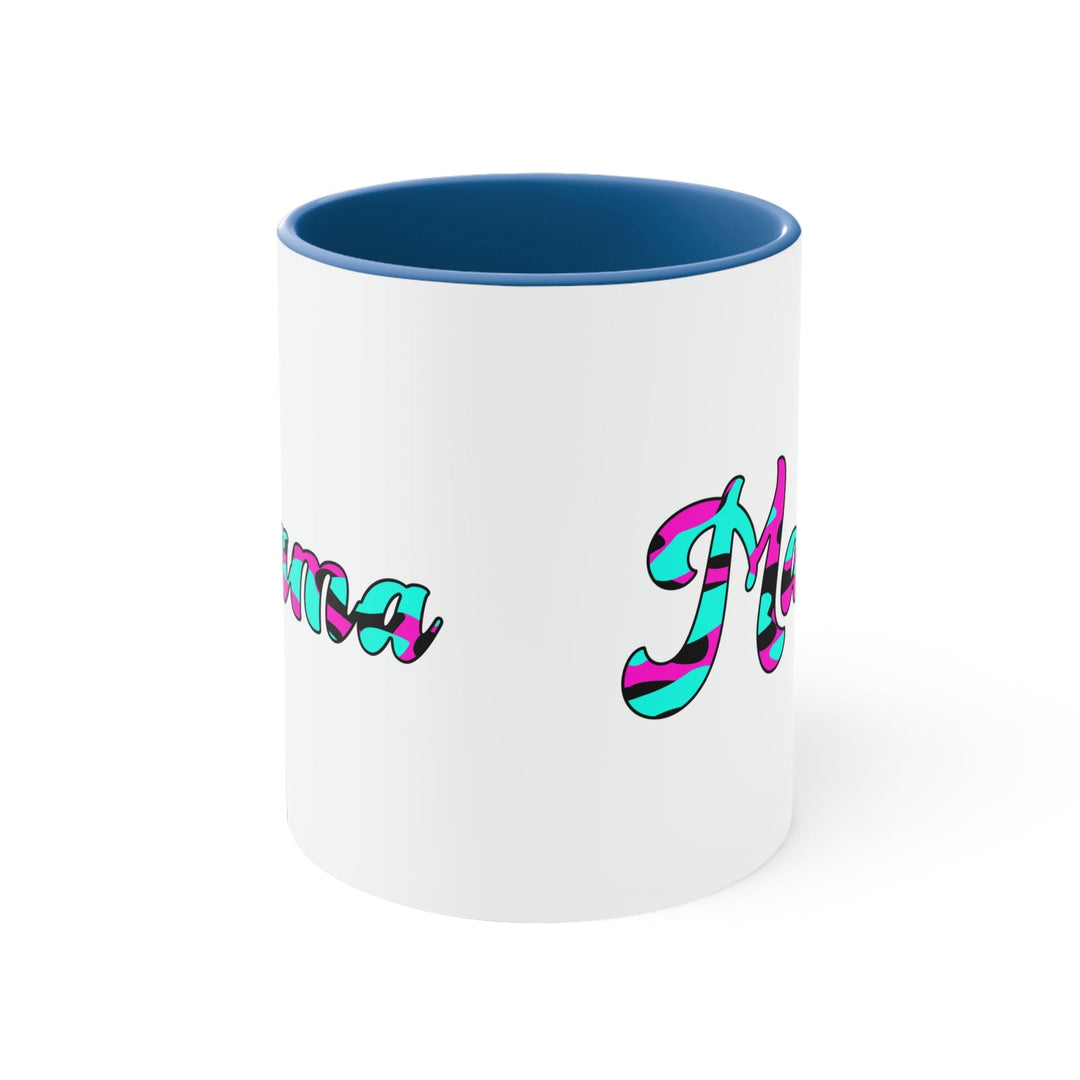 Two-tone Accent Ceramic Mug 11oz Pink White Blue Abstract Mama Illustration