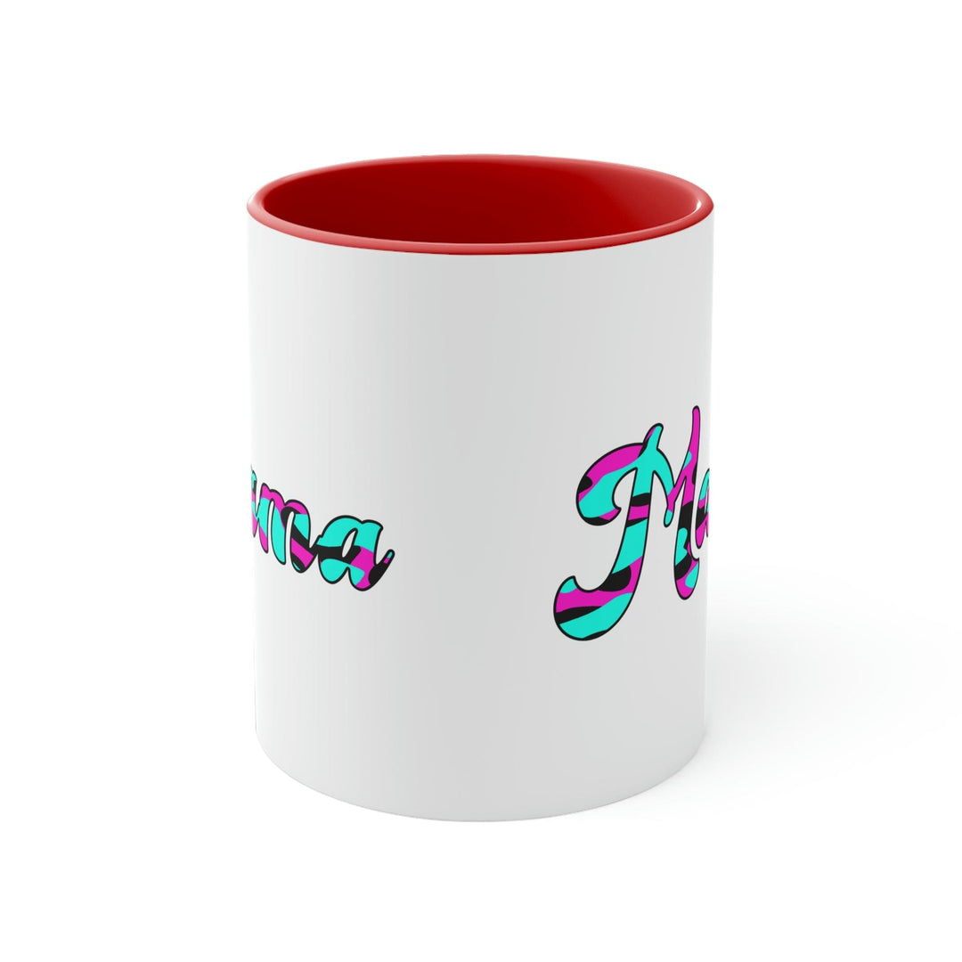 Two-tone Accent Ceramic Mug 11oz Pink White Blue Abstract Mama Illustration