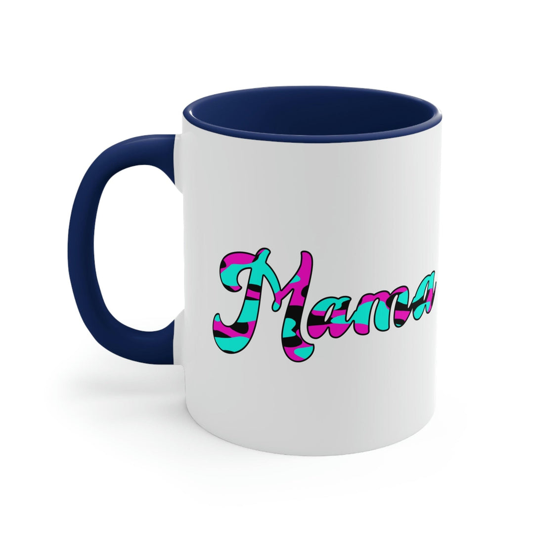 Two-tone Accent Ceramic Mug 11oz Pink White Blue Abstract Mama Illustration