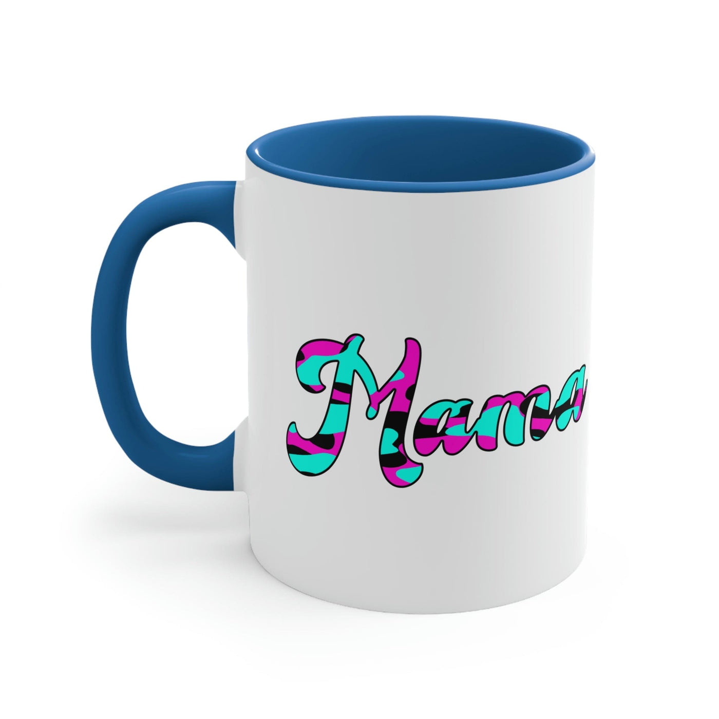 Two-tone Accent Ceramic Mug 11oz Pink White Blue Abstract Mama Illustration