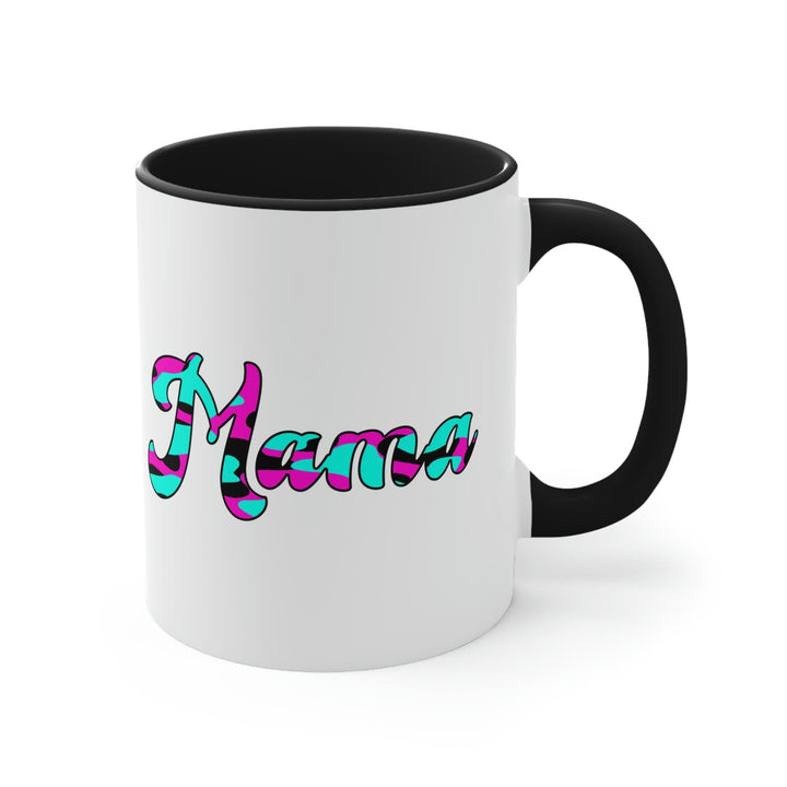 Two-tone Accent Ceramic Mug 11oz Pink White Blue Abstract Mama Illustration