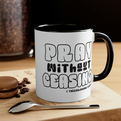 Two-tone Accent Ceramic Mug 11oz Pray Without Ceasing Black And White Christian