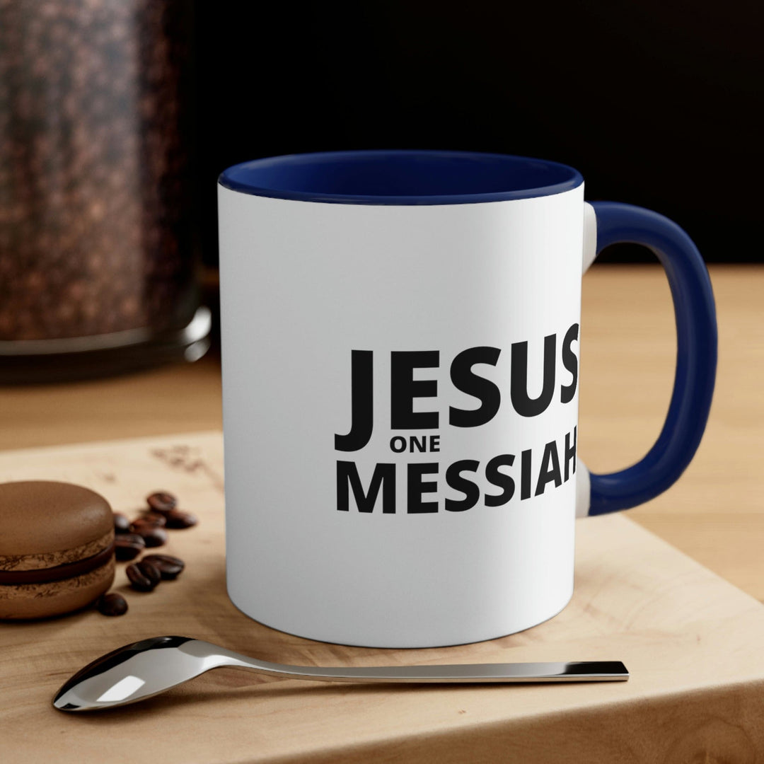 Two-tone Accent Ceramic Mug 11oz Jesus one Messiah Illustration - Decorative