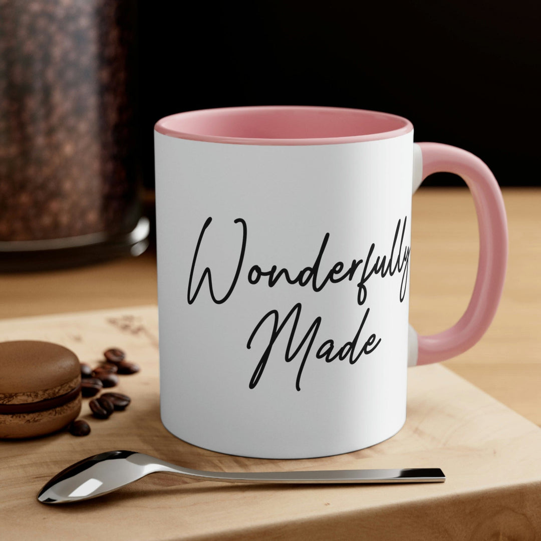 Two-tone Accent Ceramic Mug 11oz Wonderfully Made Black Affirmation Inspiration