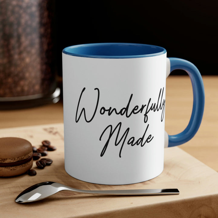 Two-tone Accent Ceramic Mug 11oz Wonderfully Made Black Affirmation Inspiration