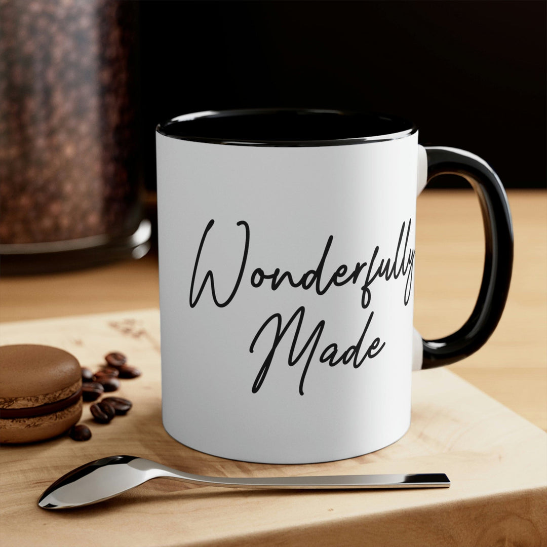 Two-tone Accent Ceramic Mug 11oz Wonderfully Made Black Affirmation Inspiration